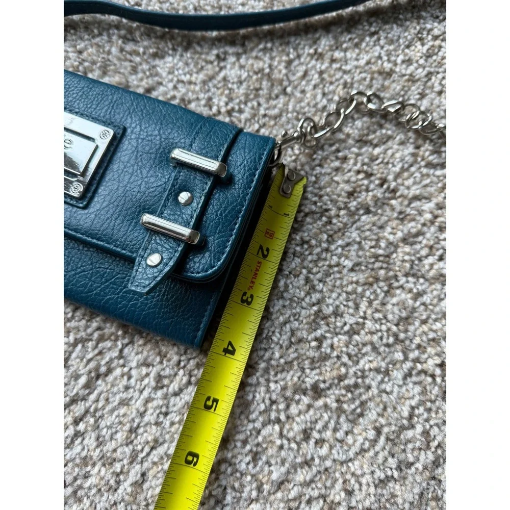 Nicole Miller Crossbody Wallet detachable Chain‎ Strap Teal Blue